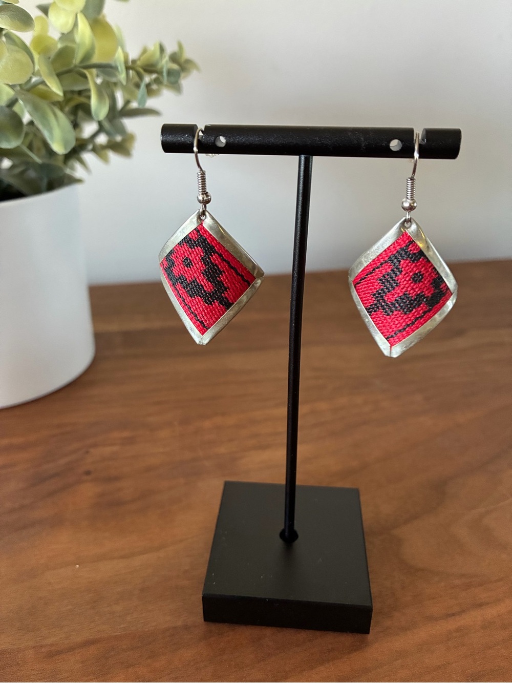 Handmade in Argentina Woven Textile & Alpaca Metal Earrings